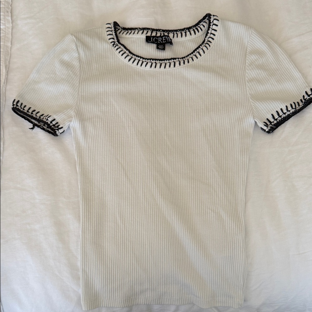 J. Crew Cream Ribbed Tee with Black Trim